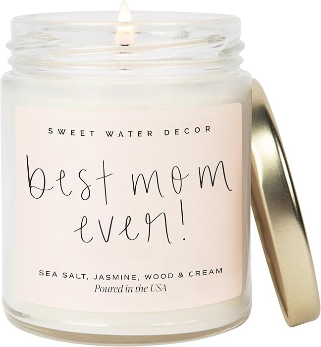 Sweet Water Decor, Best Mom Ever Candle - Sea Salt, Jasmine, Cream, and Wood Scented Soy Wax Cand... | Amazon (US)
