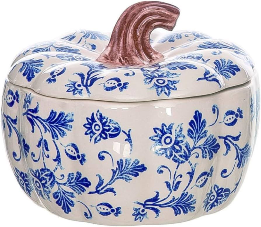 One Holiday Way 6-Inch Decorative Blue and White Floral Ceramic Pumpkin Container w/Lid - Elegant... | Amazon (US)
