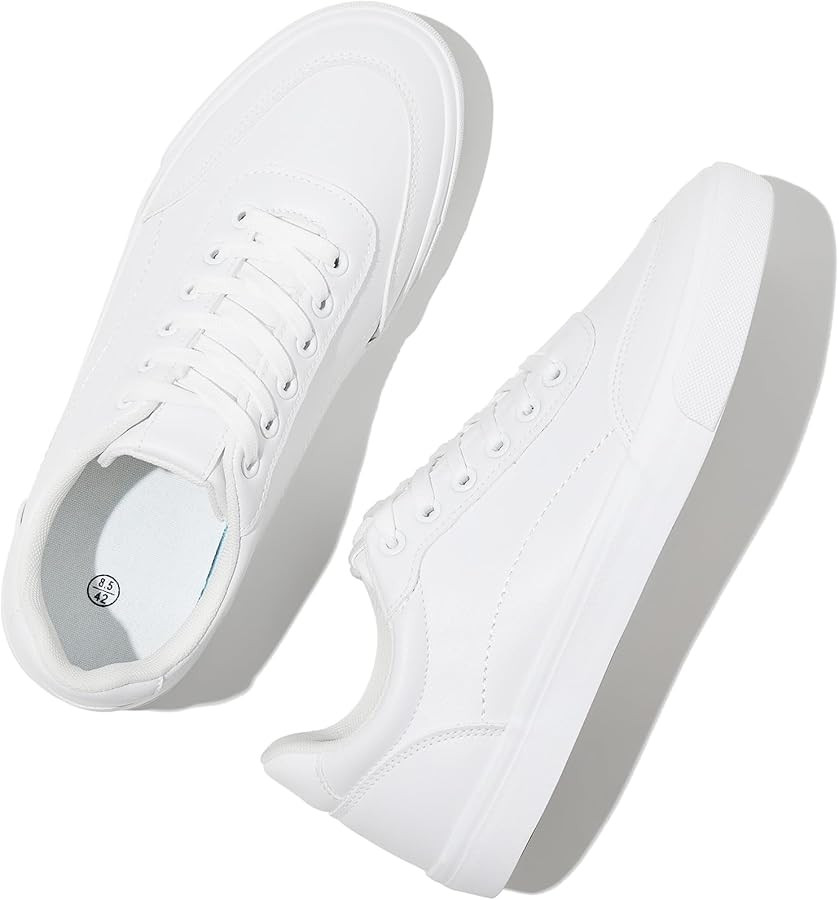 Men's White Low Top Sneaker Classic Casual Sneakers for Men Comfortable PU Leather Tennis Shoes | Amazon (US)