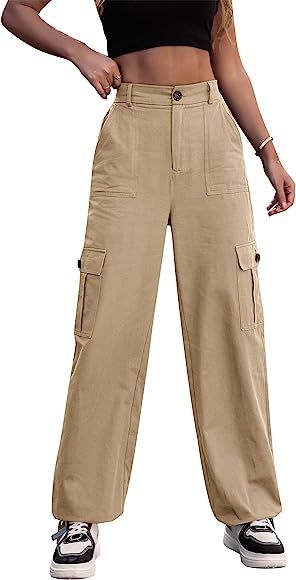 ZMPSIISA Women High Waisted Cargo Pants Wide Leg Casual Pants 6 Pockets Combat Military Trousers | Amazon (US)