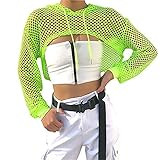 Smile Fish Women Casual Sexy 80s Costumes Concert Fishnet Neon Crop Hoodies T-Shirt (L, Neon-Green) | Amazon (US)