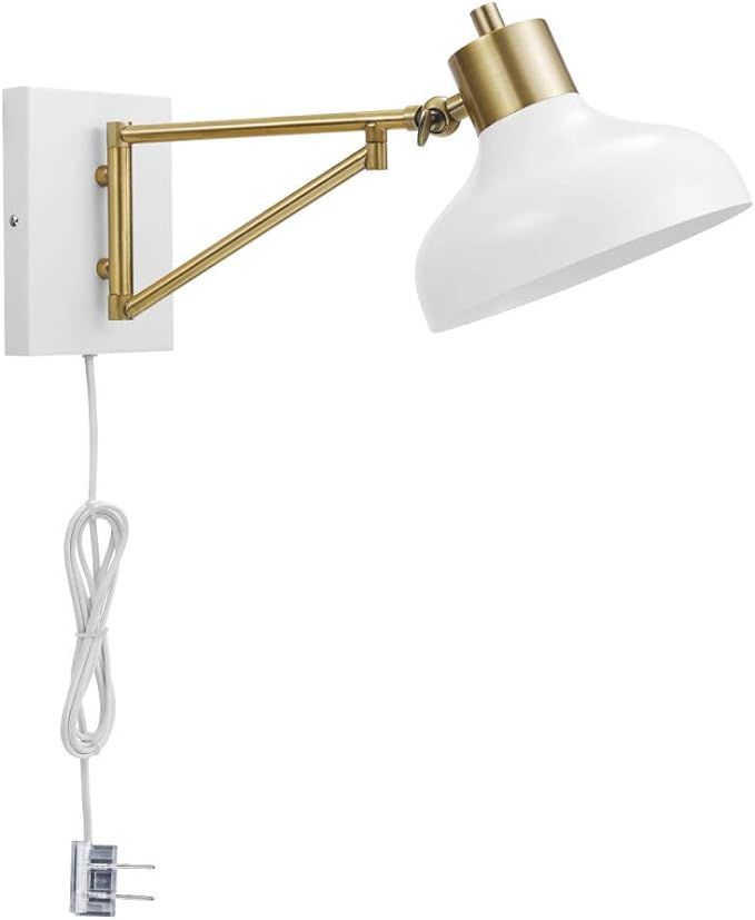 Globe Electric 51344 Berkeley 1-Light Plug-In or Hardwire Swing Arm Wall Sconce, White, Brass Acc... | Amazon (US)