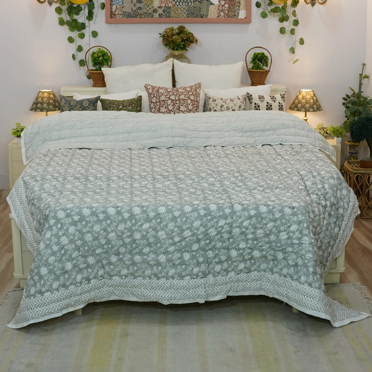 Fabdivine Luxury Block Print Cotton Quilt Floral Boho Bedding for Bedroom & Sofa | Wayfair North America
