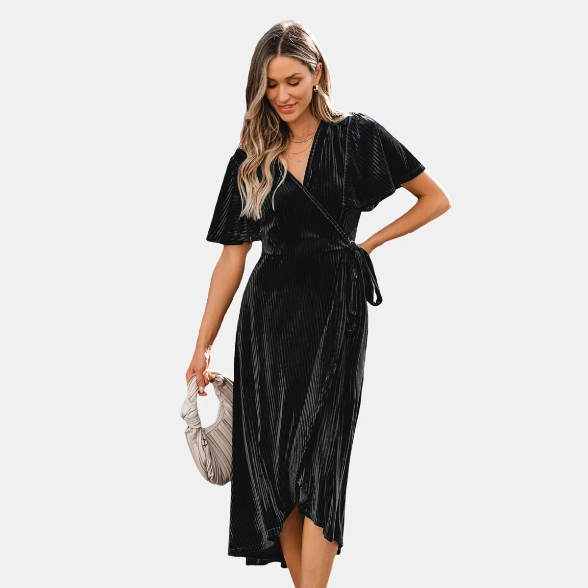 Women's Festive Ribbed Velvet Belted Midi Fall Dress -Cupshe | Target