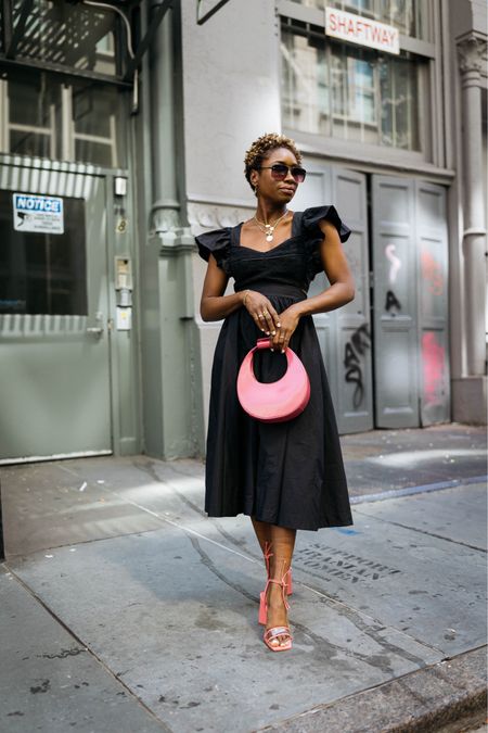 Black midi dress styles with pink for a pop of color 

#LTKstyletip