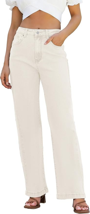 Womens Jeans High Waisted Straight Leg Loose Stretchy Lightweight Tummy Control Trendy Jeans for ... | Amazon (US)