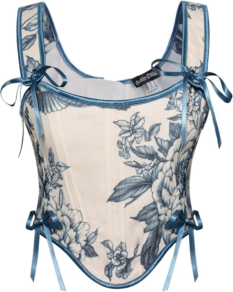 Scarlet Darkness Corset Tops for Women Renaissance Lace Up Floral Bustier Tops Size 6-16 | Amazon (US)