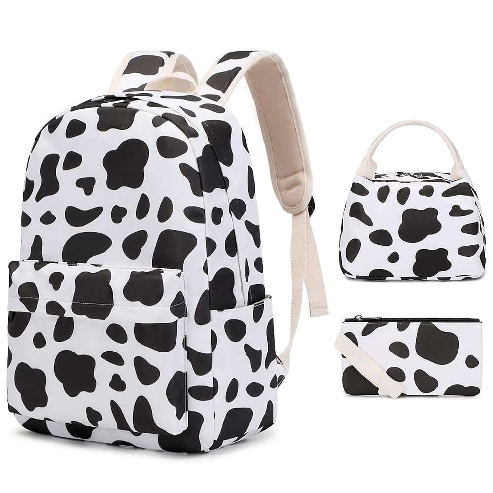 Sunborls Cute Cow Print Teen Girls Backpack with Lunch Bag Pencil Bag Set Back To School Gift Boo... | Amazon (US)