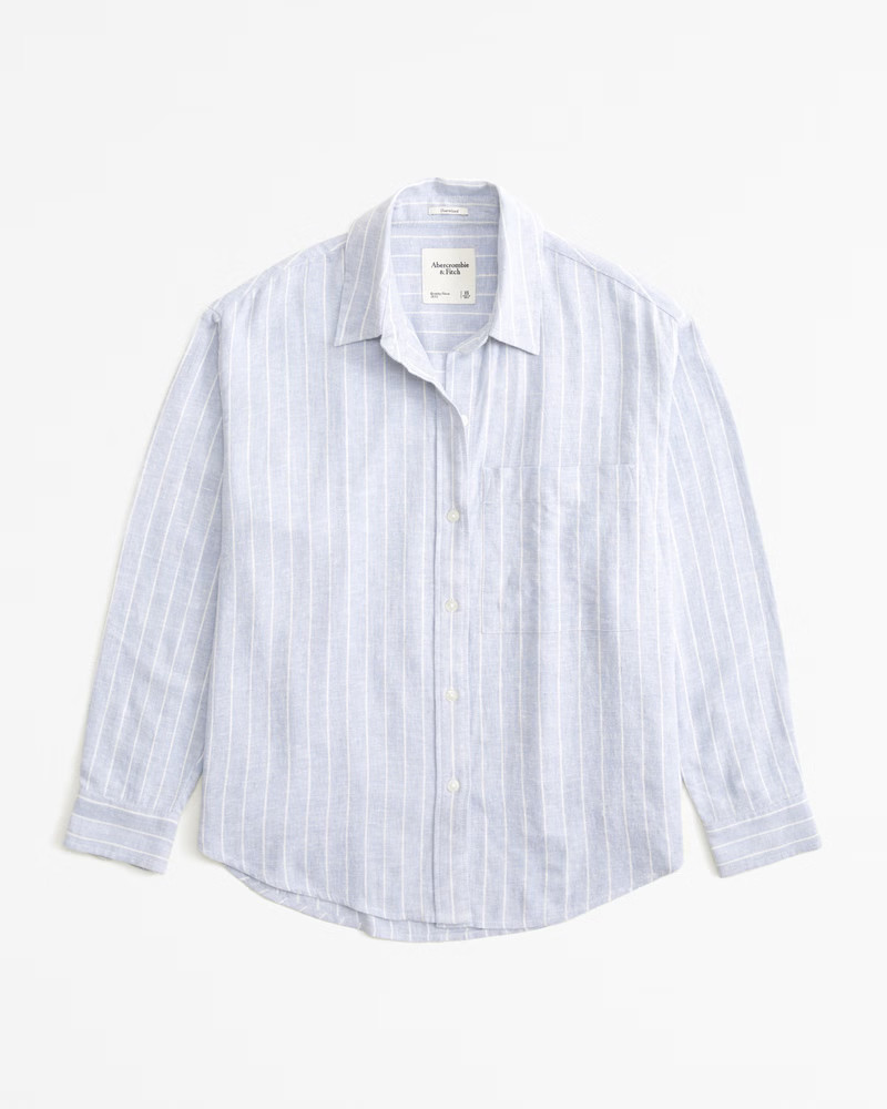 Oversized Linen-Blend Step Hem Shirt | Abercrombie & Fitch (US)