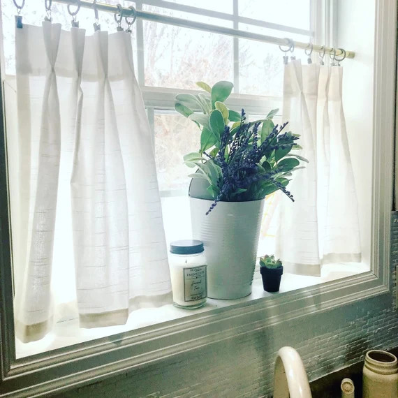 Pleated Solid Cotton Linen LOOK Texture Cafe Curtains  Tier | Etsy | Etsy (US)
