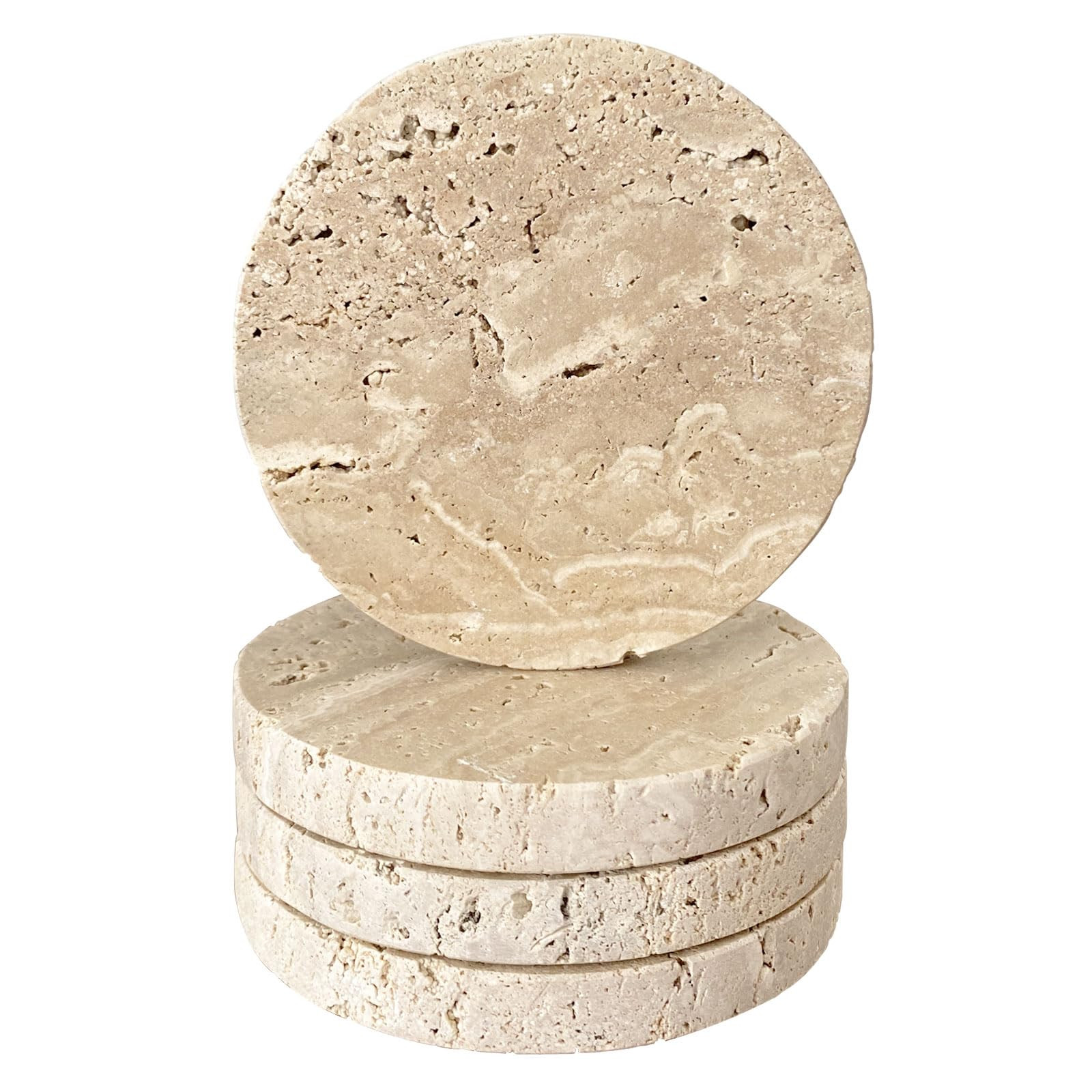 Beige Travertine Marble Coasters Set of 4, Absorbent Stone 4-inch Diameter Neutral Desk Coasters ... | Amazon (US)