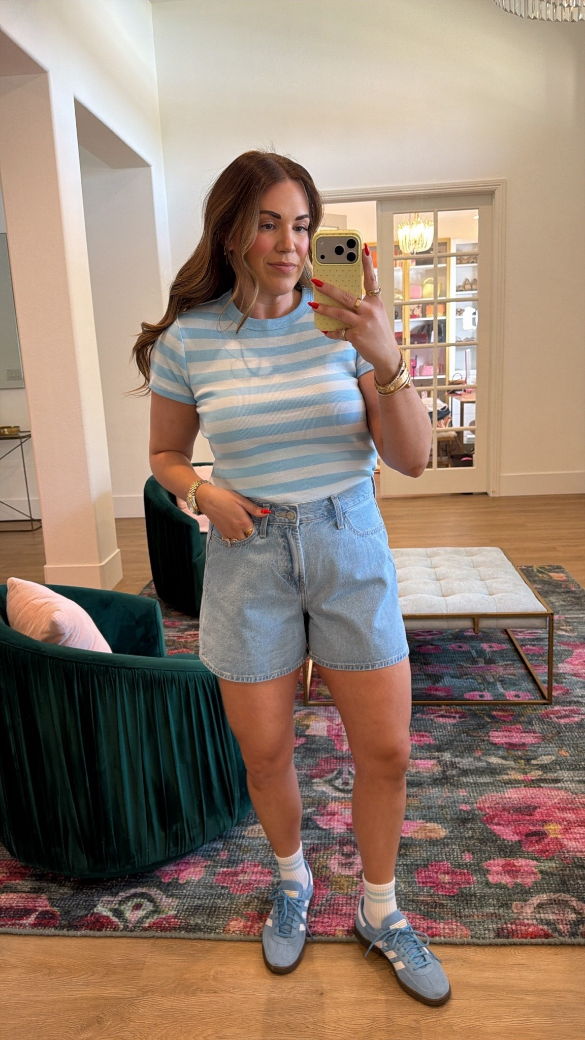 curvy midsize blue summer look! wearing size large in striped tee and size 10 in light wash shorts. 50% off this weekend!!

#LTKSeasonal #LTKSaleAlert #LTKMidsize