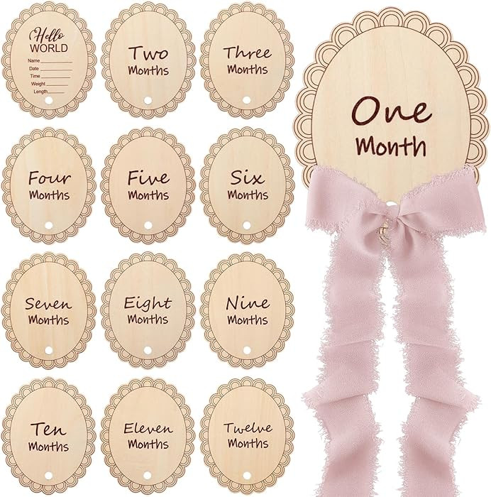 14 Pcs Wooden Monthly Baby Milestone with Ribbon Monthly Milestone Wood Discs Photo Props for New... | Amazon (US)