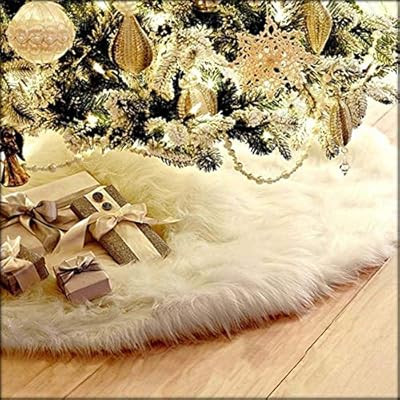 AOGU 48 Inch Faux Fur Christmas Tree Skirt White Plush Skirt for Merry Christmas Party Christmas ... | Amazon (US)