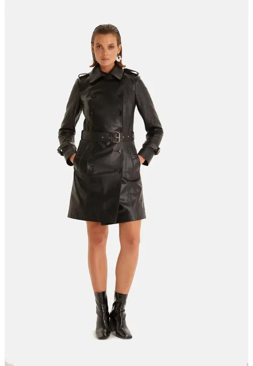 FURNIQ UK Greenwich Leather Trench Coat in Black at Nordstrom, Size X-Small | Nordstrom