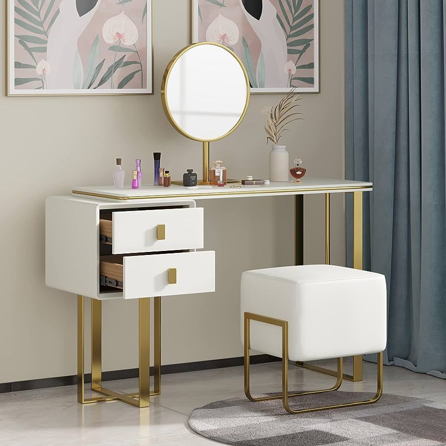 TIFLON Modern Makeup Vanity Set,Dressing Table with Mirror and Stool, Vanity Desk and Chair,Vanit... | Amazon (US)