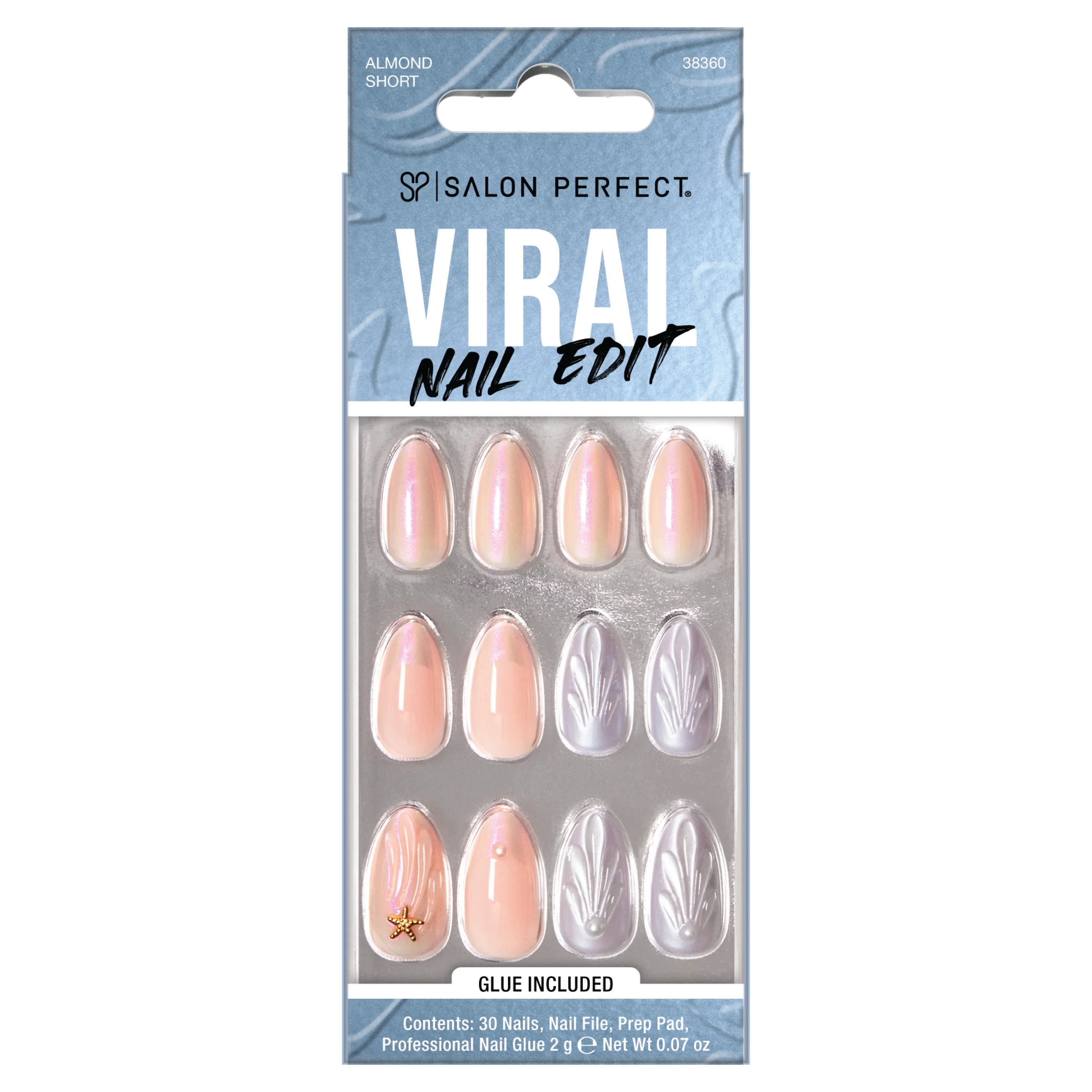 Salon Perfect Artificial Fake Press-ons, 352 Viral Nail Edit, Pink Shell, Short Almond, File and ... | Walmart (US)