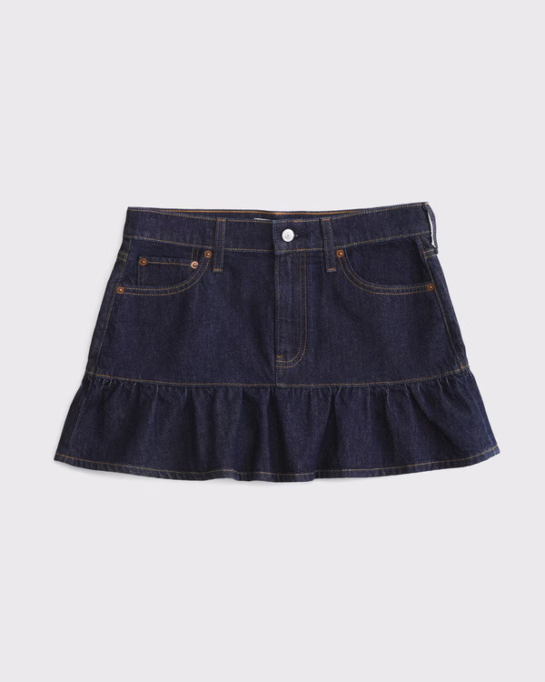 Mid Rise Drop-Waist Ruffle Denim Mini Skirt | Abercrombie & Fitch (US)