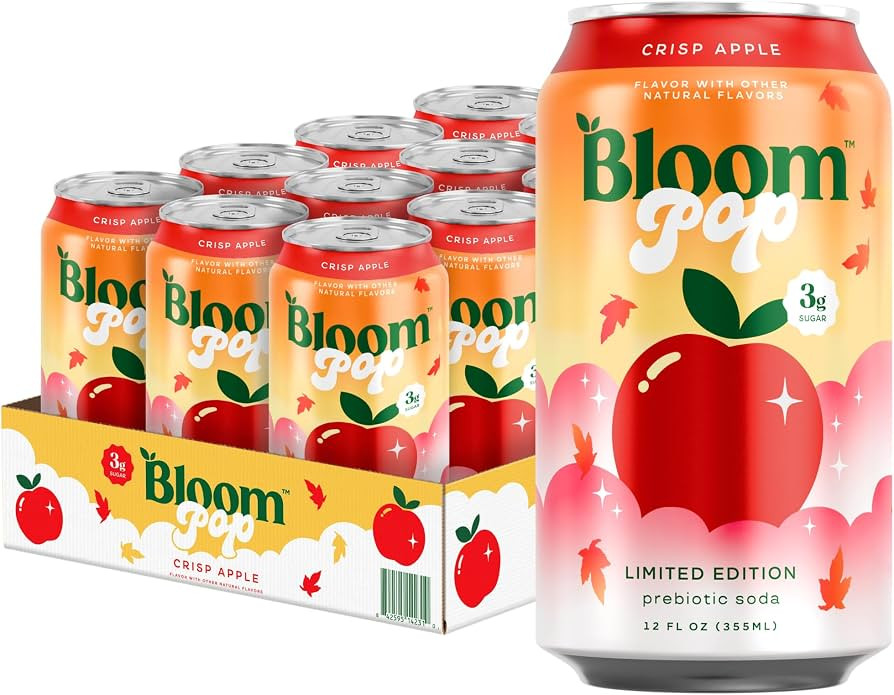 Bloom Pop Prebiotic Soda, Gut Health Support, Apple, 12 Pack | Amazon (US)
