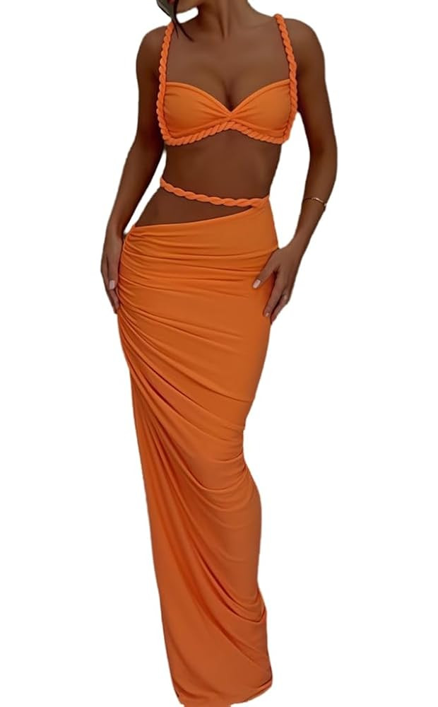Wuitrie Sexy Two Piece Skirt Set for Women Summer Sexy Camisole and Slim Hip Long Skirt Solid Col... | Amazon (US)