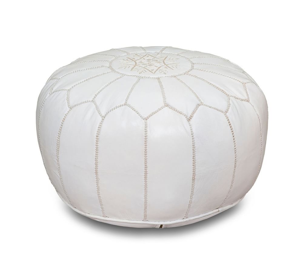 Nadia Moroccan Leather Pouf, White | Pottery Barn (US)