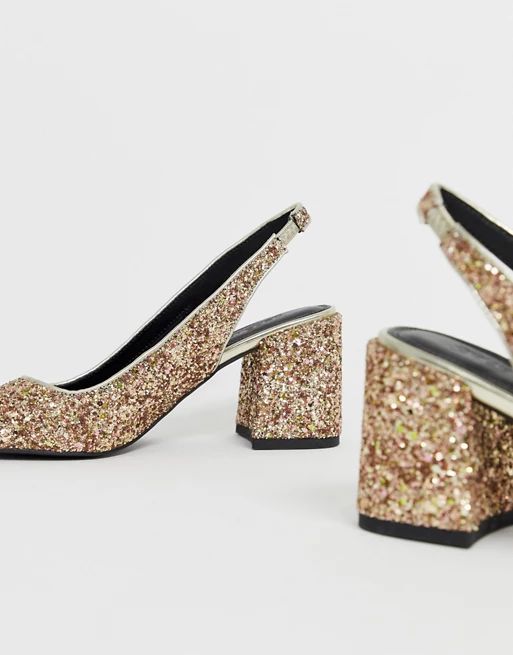 ASOS DESIGN Samson slingback mid heels in glitter | ASOS | ASOS US