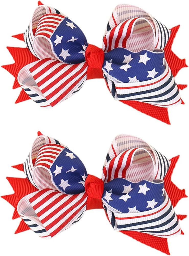 2Pcs American Flag Bow Girls Patriotic Hair Accessories July 4th Independence Day Crocodile Hair ... | Amazon (US)