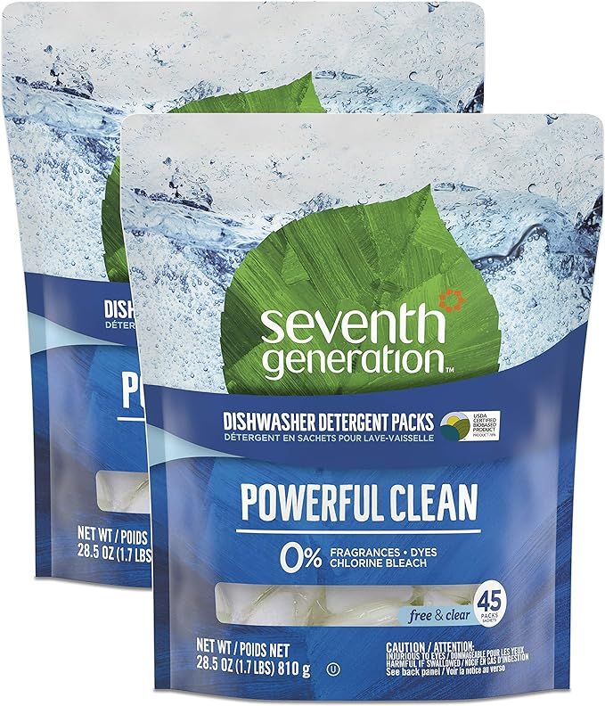 Seventh Generation Fragrance Free Dishwasher Detergent Pack, 45 Count, 2 Pack | Amazon (US)