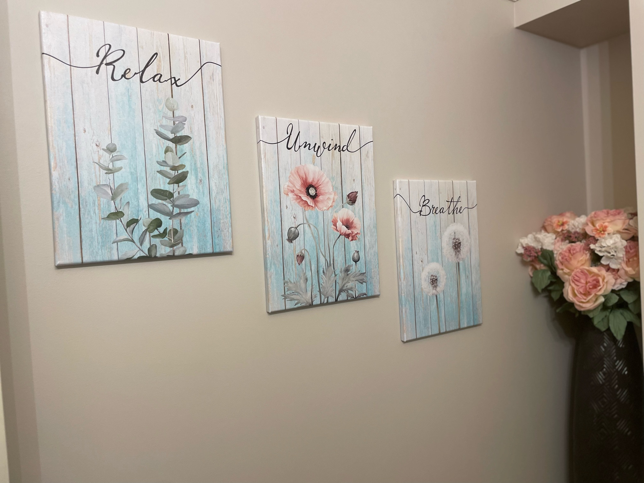 #bathroomdecor #bathroompictures #bathroomcanvas #relax#unwind #breathe #walmart #interiordesign #halfbath #powderroom #updatedbathroom

#LTKHome #LTKStyleTip #LTKFindsUnder50