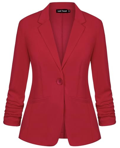 LADI TREND Red Blazer for Women 3/4 Sleeve Fitted Blazer Suit One Button Notched Lapel Blazer Jackets with Pockets Tailored Outfit(Red XL) | Amazon (US)