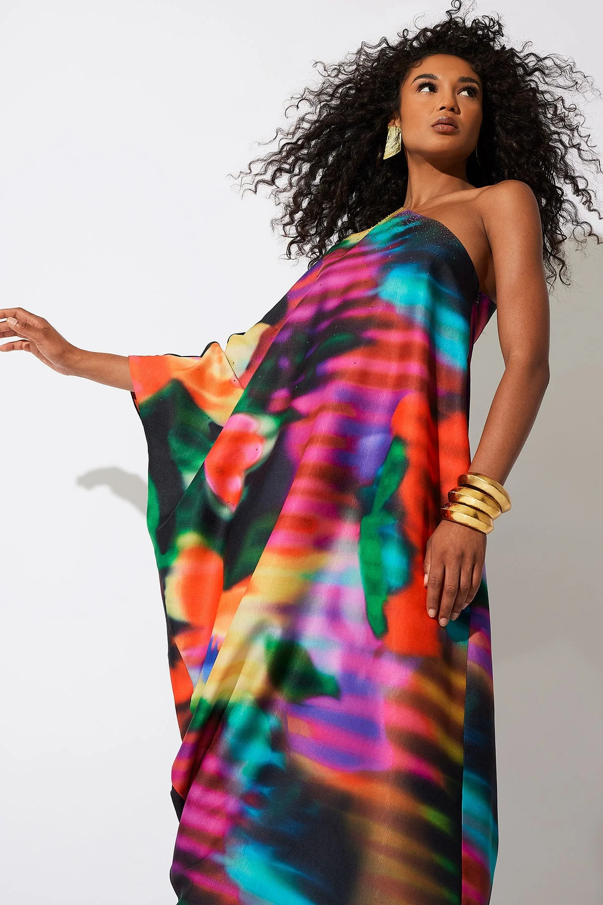 Buy Floral Mirage Printed Rayon One Shoulder Caftan online | NATORI | Natori