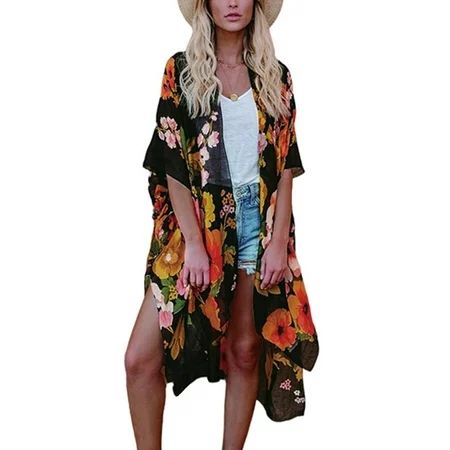 Capreze Beach Swimsuit Coverups Dress for Womens Summer Boho Floral Kimono Cardigans Swimming Bikini | Walmart (US)