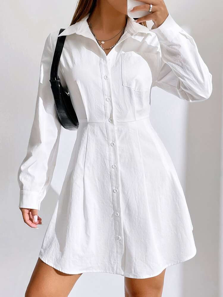 New
     
      SHEIN EZwear Solid Pocket Patched Button Front Shirt Dress | SHEIN