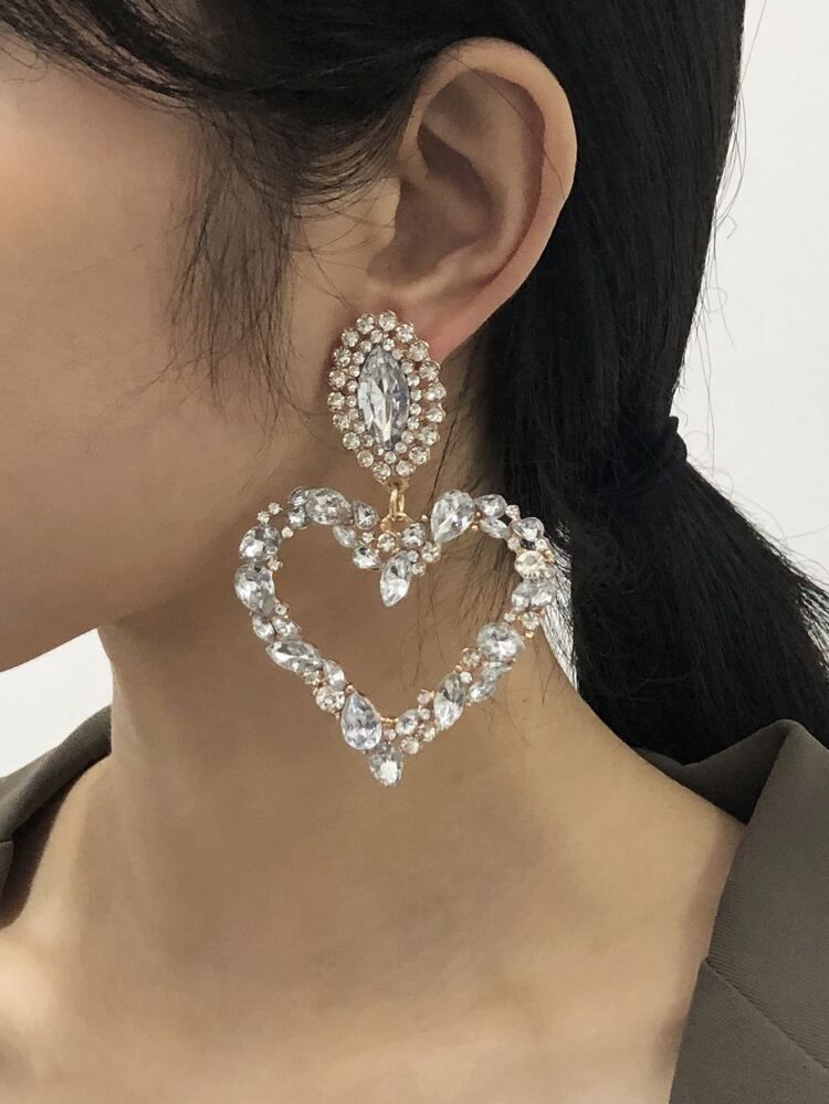 Rhinestone Heart Drop Earrings | SHEIN
