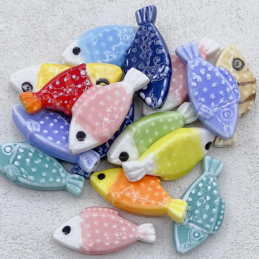 Hand Painted Ocean Fish Ceramic Beads ,DIY Jewelry Making 28x13mm 5pcs - Etsy | Etsy (US)