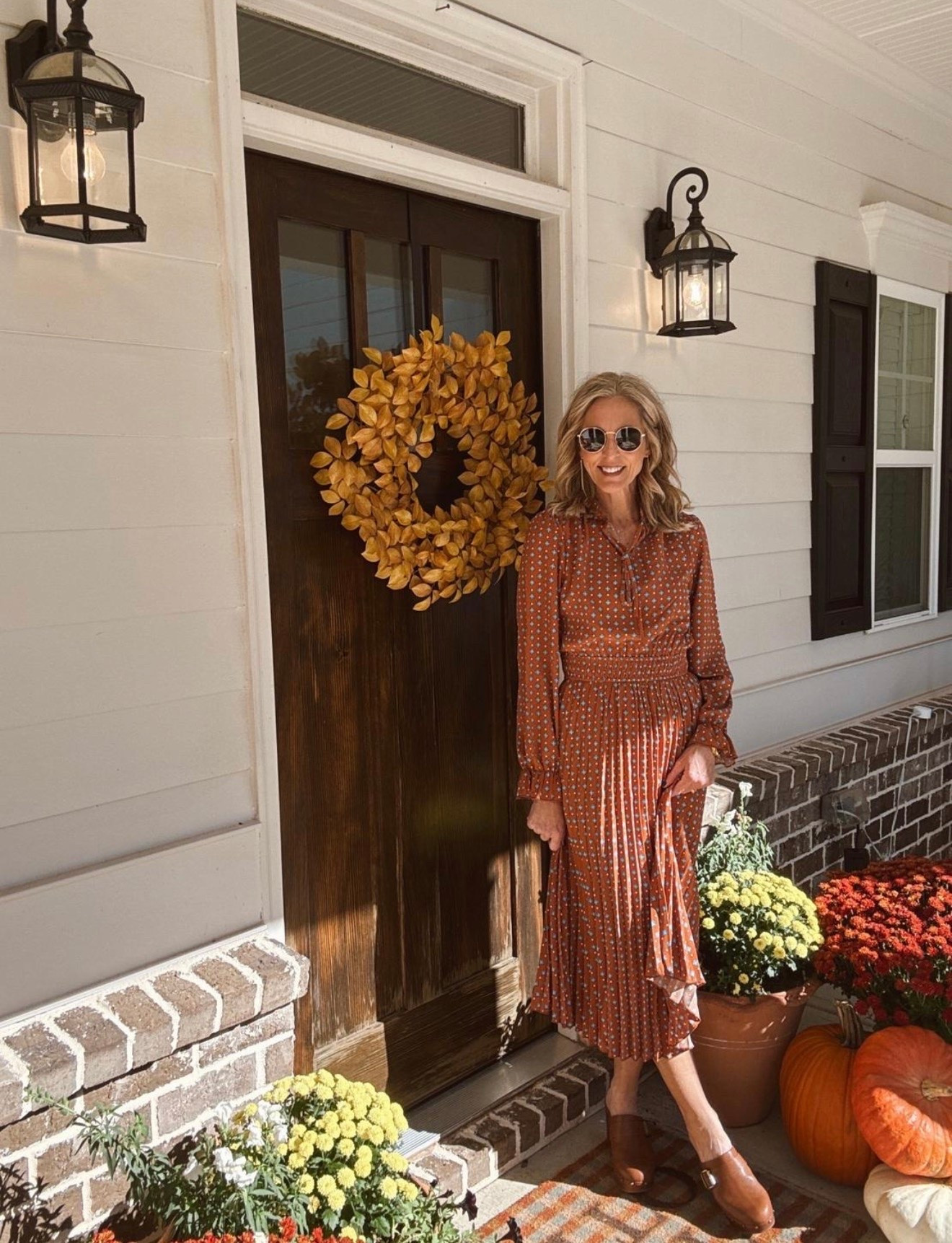 Falling for florals all over again 🍂 This Amazon pleated A-line midi dress (under $35!) is light, flattering, and so easy to wear. The brown and blue floral print feels perfectly fall — ideal for a teacher workday, Sunday brunch, or Thanksgiving dinner. I’m wearing a size small, and it’s one of those dresses that looks polished but feels like a dream to wear.

#amazonfashion #falloutfitinspo #amazonfinds #affordablefashion #over40style #fallstyleinspo #lightandlifestyled #midiDress #amazonfallfashion #budgetfriendlystyle #thanksgivingoutfit