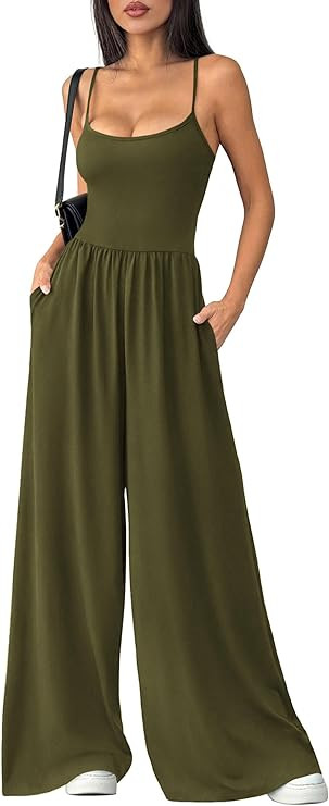 PRETTYGARDEN Jumpsuits for Women 2026 Sleeveless Strap Wide Leg Date Night Rompers Beach Vacation... | Amazon (US)