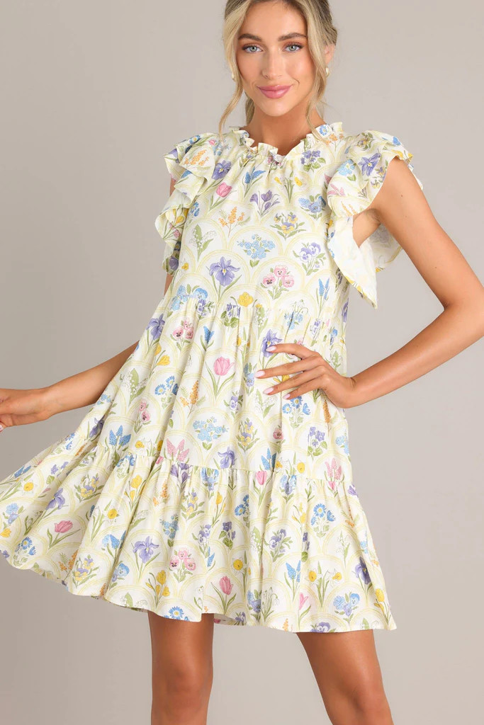 Dramatic Poise Ivory Floral Print Dress | Red Dress