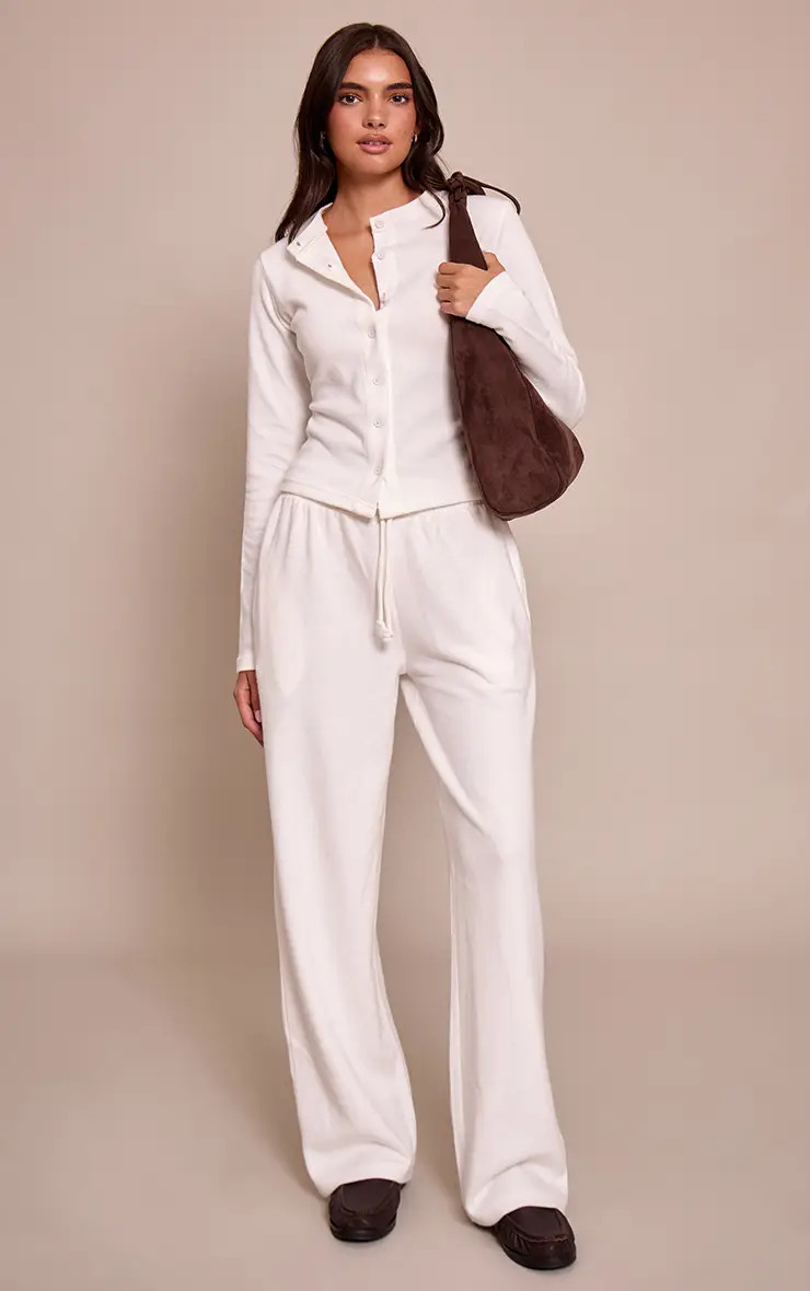 Cream Soft Touch Button Down Top Co-ord | PrettyLittleThing UK