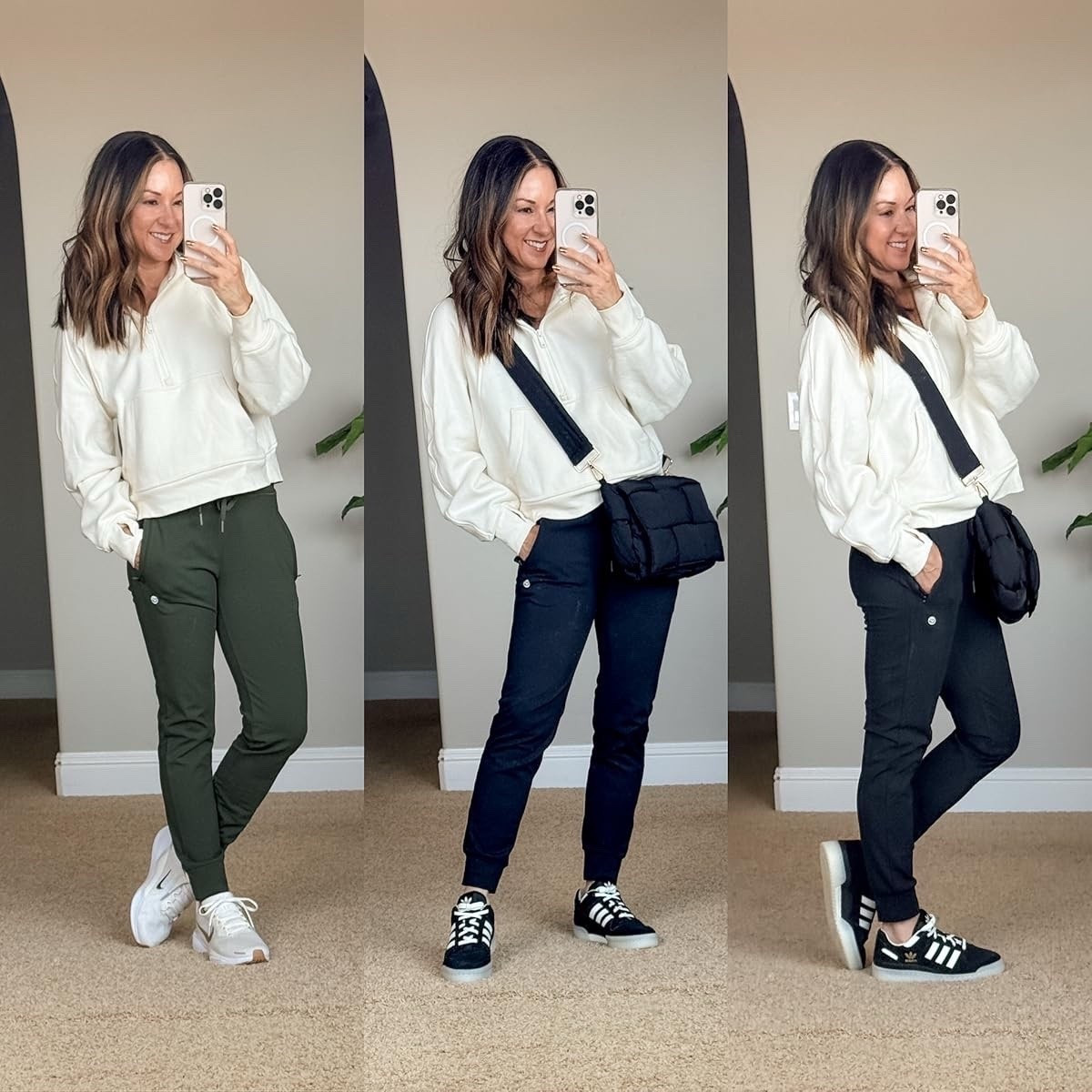 Amazon Petite friendly fleece lined joggers🔥 wearing XS in black and olive comes in 19 color options, XS-2XL, my quarter zip pullover sold out so I linked similar one. For reference: I'm 5'1", 109lbs. Shoes linked in LTK.

#LTKootd #LTKPetite #LTKSeasonal