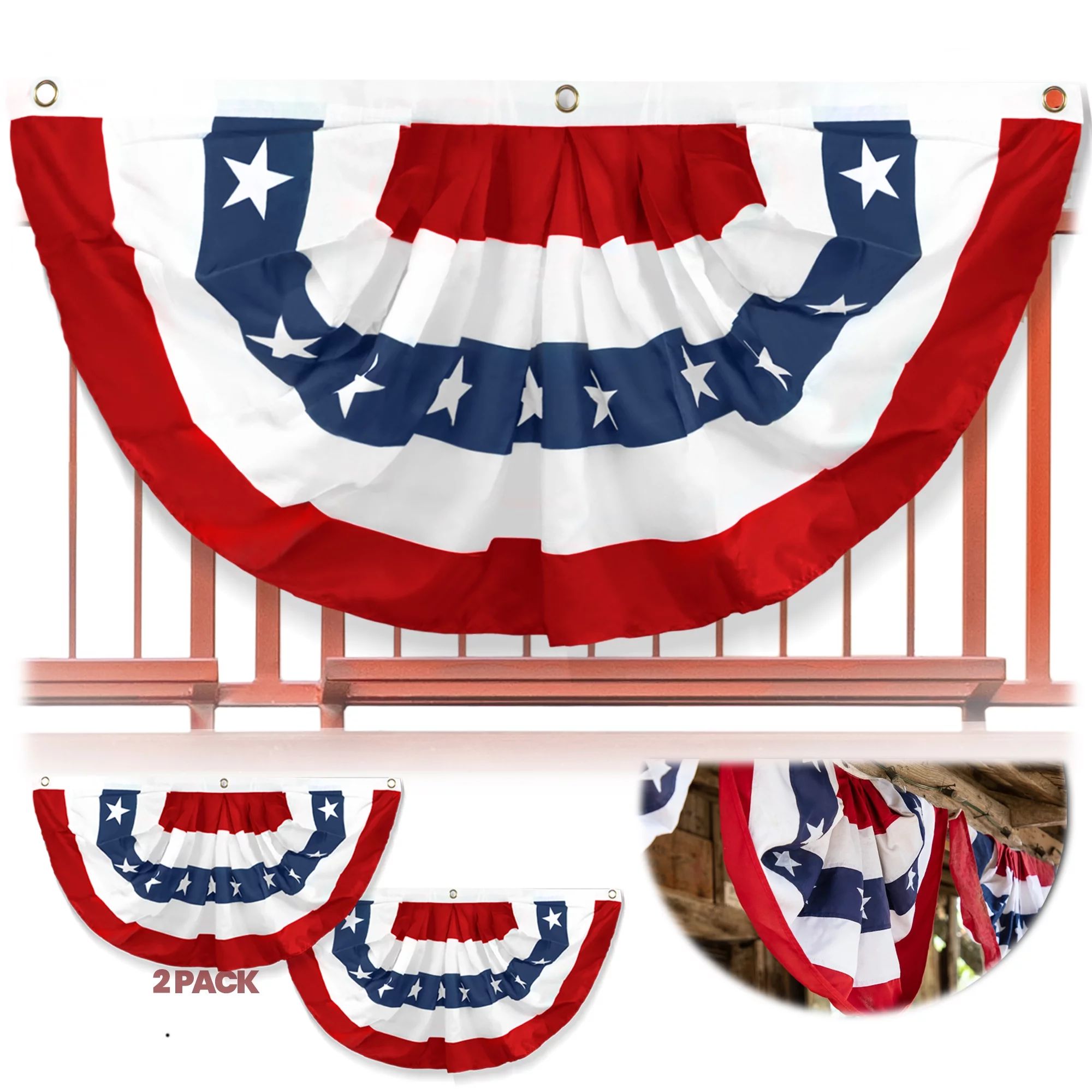Anley USA Pleated Fan Flag, 1.5x3 ft American US Bunting Flag - Half Fan Banner (2 Pack) | Walmart (US)