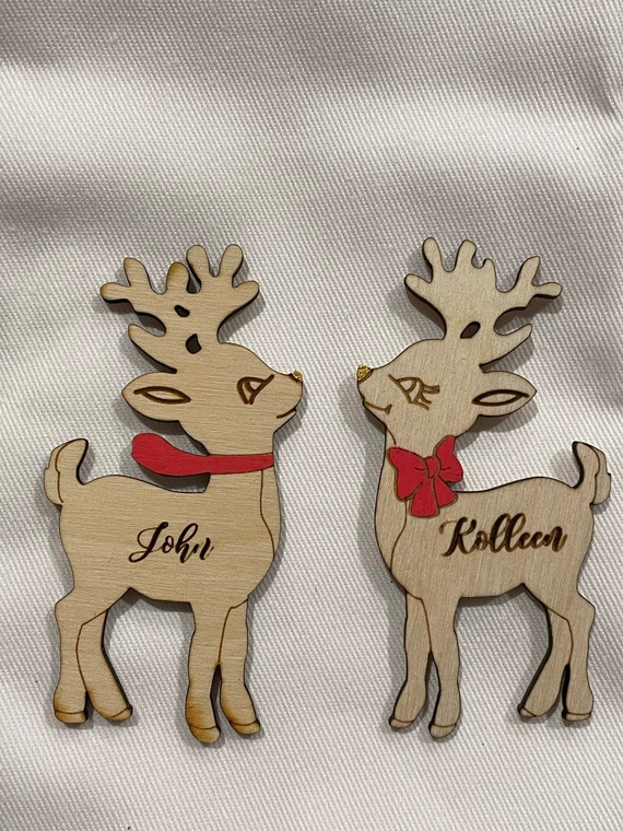 Customized Wooden Christmas Place Cards Reindeer Name Tag - Etsy | Etsy (US)