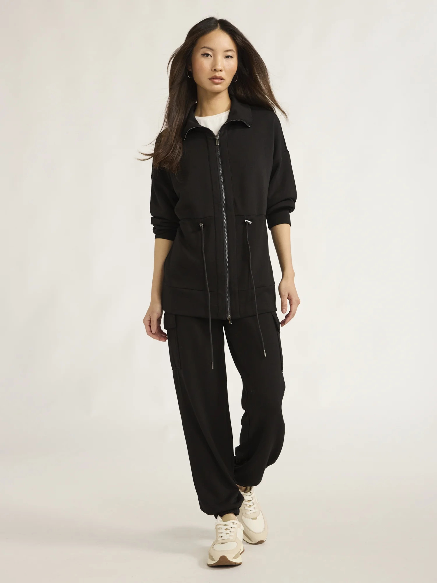 Scoop Women’s and Women's Plus Scubaknit Longline Drawstring Zip Jacket, Sizes XS-4X | Walmart (US)