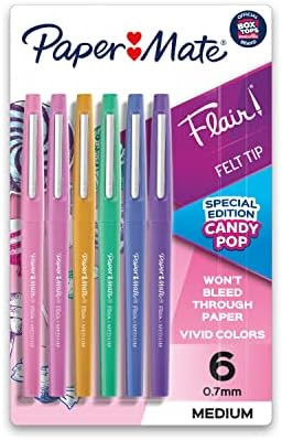 Paper Mate Flair Felt Tip Pens, Medium Point (0.7mm), Limited Edition Candy Pop Pack, 6 Count | Amazon (US)