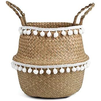 BlueMake Small Ball Macrame Woven Seagrass Belly Basket for Storage, Decoration, Laundry, Picnic,... | Amazon (US)