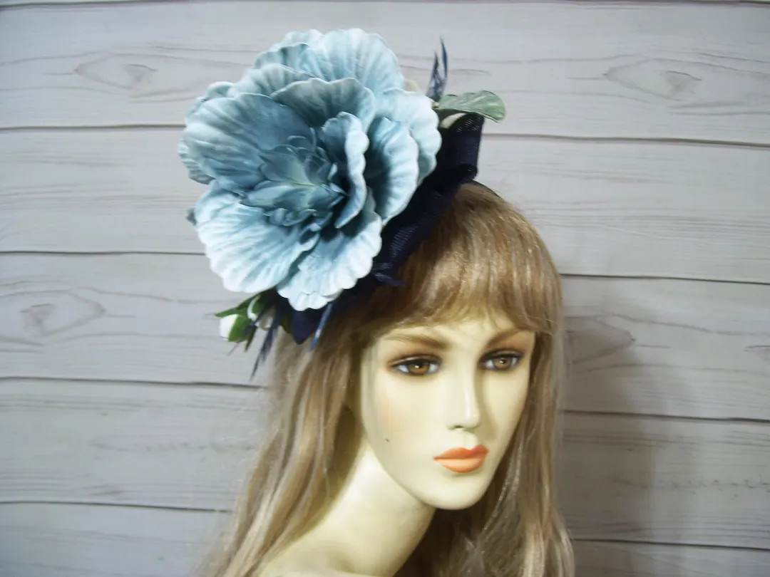 Blue Flower Fascinator, Kentucky Derby Hat, Tea Party Headpiece, Wedding, Horse Races Fascinator ... | Etsy (US)