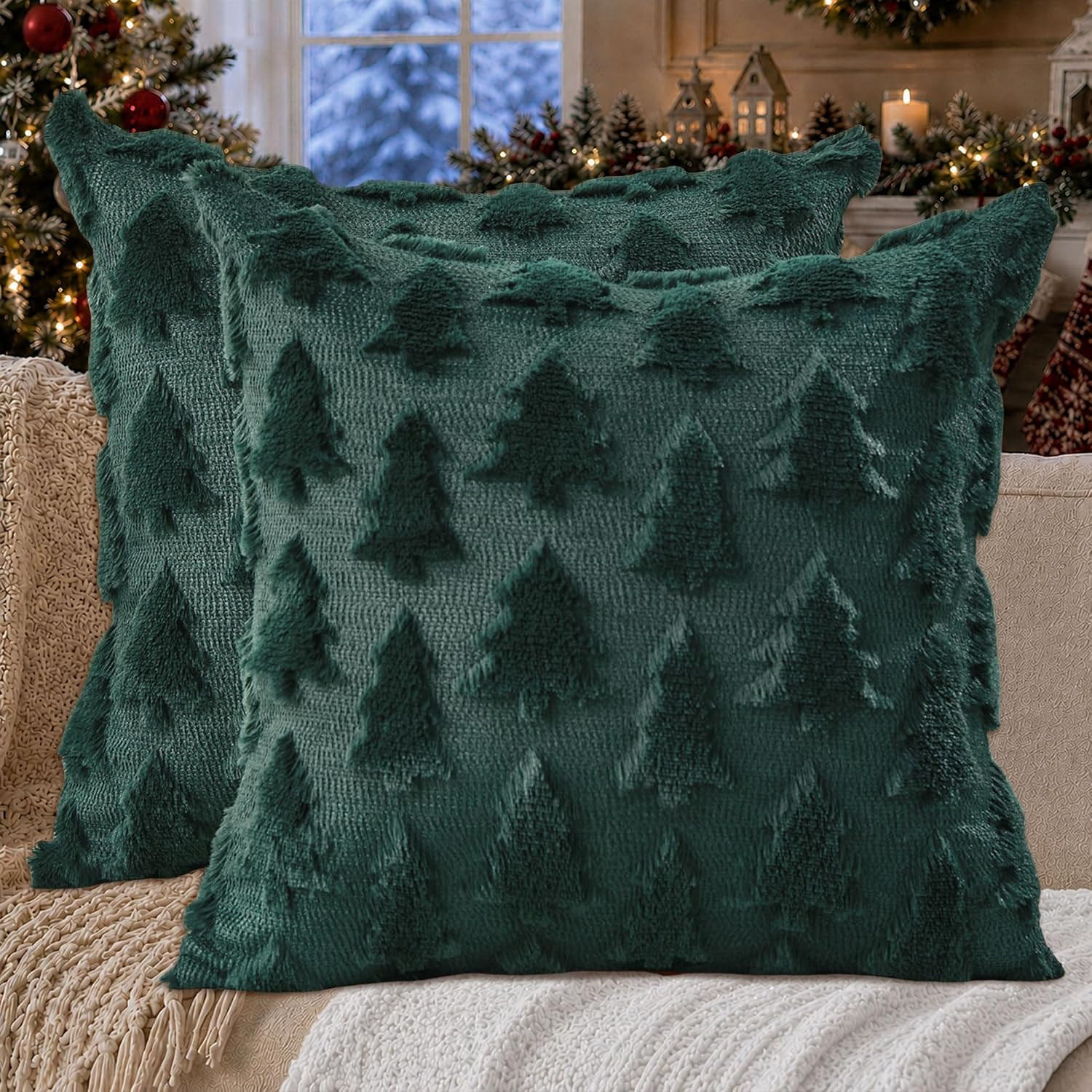 DFXSZ Christmas Tree Pillow Covers 18x18 Set of 2 Christmas Decor Green | Amazon (US)
