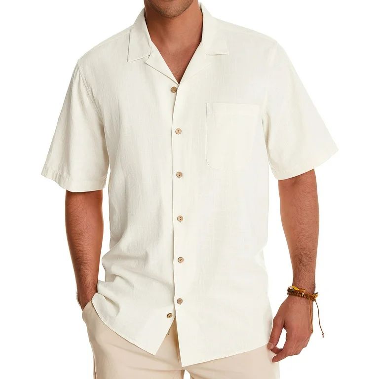 Alimens & Gentle Men's Linen Shirts Short Sleeve Hawaiian Button down Shirt with Pocket | Walmart (US)