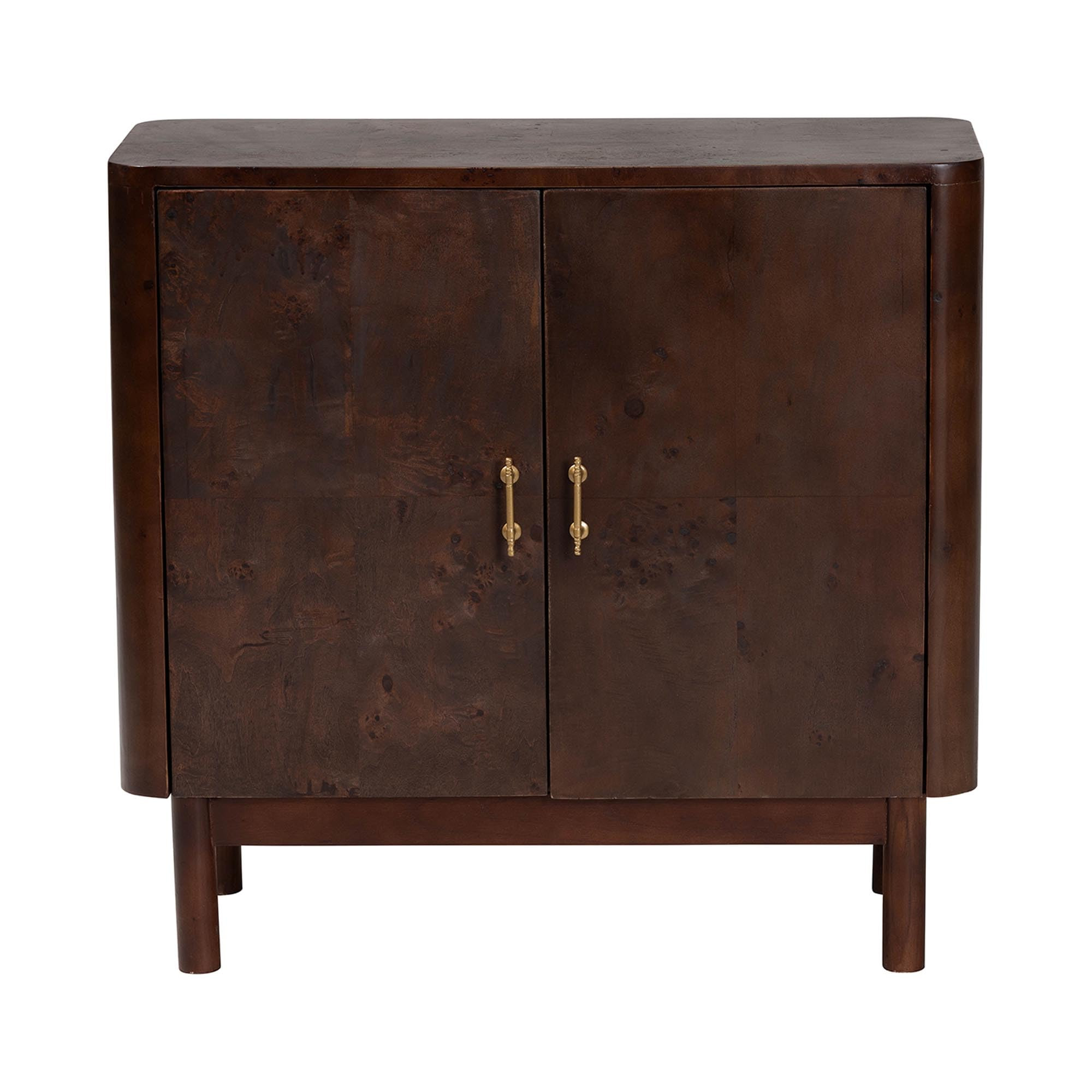 Bali & pari Latika Real Burl Wood Storage Cabinet in Dark Walnut Brown - Modern Accent Cupboard with Double Doors and Brass Handles, Elegant Sideboard for Entryway, Living Room, or Dining Area | Amazon (US)