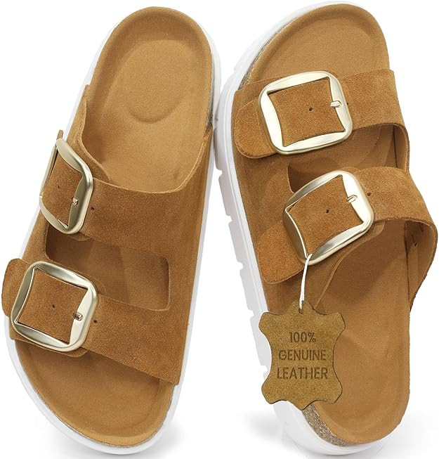 Genuine Leather Platform Sandals Wedge Chunky Platform Sandal-Women Sandals with EVA Memory Foam ... | Amazon (US)